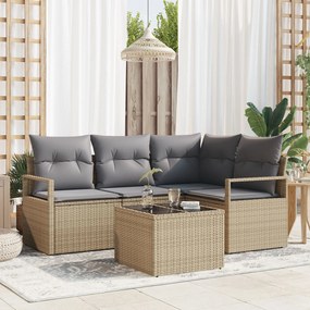 Set de 5 piese de canapea de grădină vidaXL cu perne Ratan Poli Black