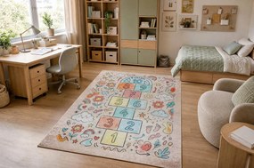 BAMBINO 61470 covor lavabil Grădină hopscotch, Flori, numere pentru copii anti-alunecare - roz / albastru