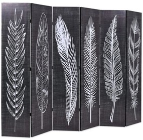 245892 vidaXL Paravan cameră pliabil, negru&alb, 228 x 170 cm, imprimeu pene