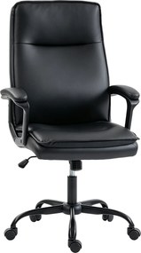 HOMCOM Scaun de Birou Rotativ din Piele PU, Funcție Legănare, Spătar Înalt, Reglabil pe Înălțime, Suportă 120 kg, Negru | Aosom Romania