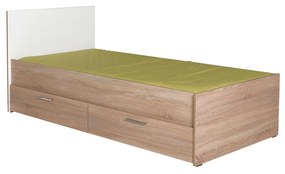 Pat de o persoană 90 cm Vobima 2 (stejar sonoma + alb) (cu somieră) (cu sp. depozitare). 1094834