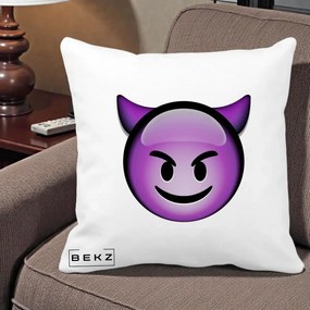Perna Decorativa Emoji Diavol Mov, 40x40 cm, Alba Mata, Husa Detasabila, Perna Inclusa, BEKZ®