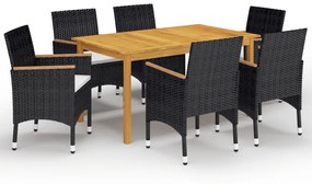 Set mobilier de gradina, 7 piese, negru negru si maro, 7