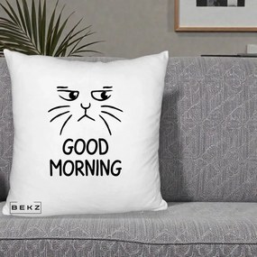 Perna Decorativa Pisica Morocanoasa Good Morning, 40x40 cm, Alb Pufos, Husa Detasabila, Perna Inclusa, BEKZ®