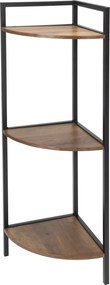 Raft colțar metalic, 3 rafturi din MDF, 23,5 x 23,5 x 76 cm