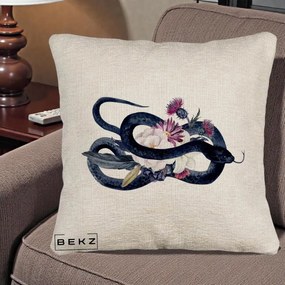 Perna Decorativa Sarpe Negru cu Flori Gothic, 40x40 cm, Bej Canapea, Husa Detasabila, Perna Inclusa, BEKZ®