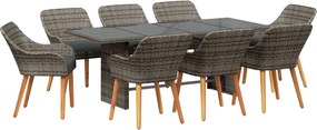 vidaXL Set de masă pentru grădină cu pernă 9 pcs Gri poliratan