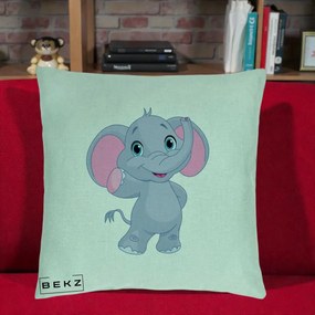 Perna Decorativa Pui de Elefant Kawaii, 40x40 cm, Verde Menta, Husa Detasabila, Perna Inclusa, BEKZ®