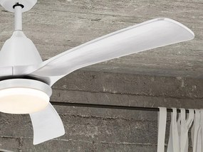 Lustra LED cu Ventilator si telecomanda, lame din lemn, Aspas alb