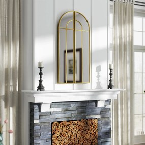 HOMCOM Miroir mural arc 30 x 120 cm, mare miroir decorativ cu ramă metalică, pentru living, cameră, hol, nuanță auriu | Aosom Romania