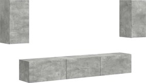 vidaXL Set comodă TV Pe perete 5 pcs Gri din beton Lemn compozit