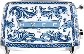 Prajitor de paine SMEG Dolce & Gabbana Blu Mediterraneo TSF01DGBEU, 950 W, 2 felii, 6 trepte, Tava pentru firimituri, Cablu integrat, Otel inoxidabil, Albastru
