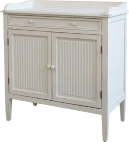 Dulap vintage shabby chic din lemn, alb, cu 2 uși, 1 sertar, 1 raft și panouri canelate, finisaj antichizat, 91,5 x 83 x 41 cm, „Étretat”