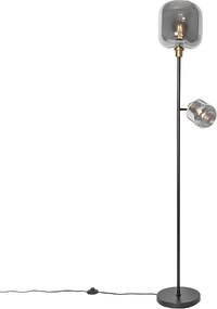 Lampa de podea neagră cu auriu cu sticlă fumurie cu 2 lumini - Zuzanna