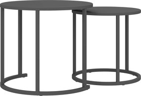 Outsunny Set de 2 măsuțe laterale stivabile masă rotundă de grădină rezistentă la intemperii masă de balcon din oțel economisitoare de spațiu gri închis | Aosom Romania