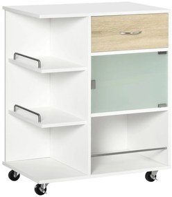 HOMCOM Carucior de bucătărie insulă centrală de bucătărie cu roți pivotante 360° rafturi cu bariere 65 x 39 x 80 cm alb | Aosom Romania