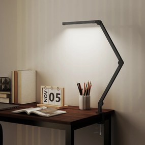 HOMCOM Lampă de Birou LED Dimmabilă cu Clește, Braț Reglabil și 2 Culori de Lumină, Negru | Aosom Romania
