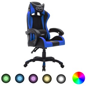 287996 vidaXL Scaun de jocuri cu LED RGB, albastru și negru, piele ecologică