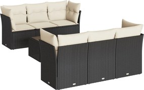 vidaXL Set canapele de grădină cu perne, 7 piese, negru, poliratan