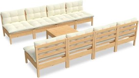 vidaXL Set mobilier grădină cu perne crem, 9 piese, lemn masiv de pin