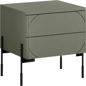 Noptieră cu sertare Sonatia 45 cm 2 sertare cu picioare metalice - verde măsliniu