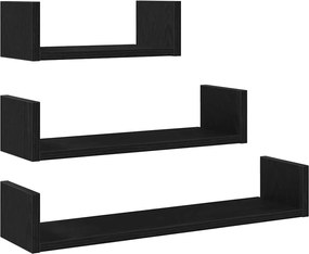 vidaXL Rafturi de perete, 3 buc., stejar negru, lemn prelucrat