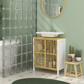 HOMCOM Dulap sub lavoar 2 uși cu raft reglabil dulap de depozitare pentru lavoar 60 x 30 x 70 cm MDF și bambus | Aosom Romania