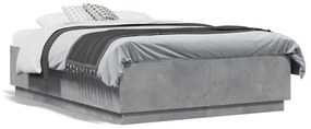 3209642 vidaXL Cadru de pat cu lumini LED gri beton 140x190 cm, lemn prelucrat
