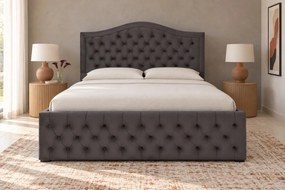 Pat tapițat Chesterfield din catifea Solaria Deluxe 200×200 cm, gri închis, cu ladă de depozitare