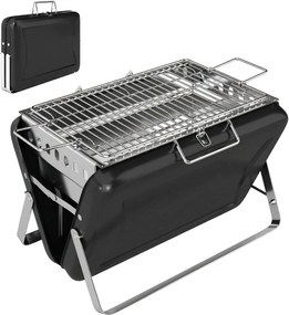Outsunny Grătar pe cărbune din oțel inoxidabil BBQ Smoker cu grilă, mâner și picioare pliante pentru barbecue camping 40x28x25,5cm Negru | Aosom Romania