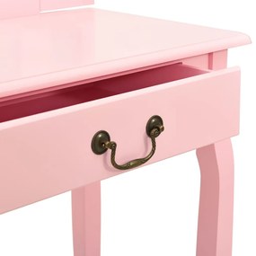 Masa toaleta cu taburet, roz, 65x36x128 cm, lemn paulownia, MDF Roz