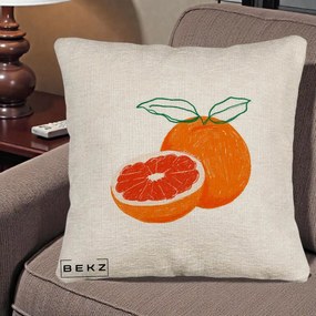 Perna Decorativa Grepfrut Citrus, 40x40 cm, Bej Canapea, Husa Detasabila, Perna Inclusa, BEKZ®