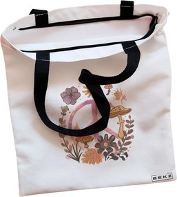 Sacosa de Panza pentru Cumparaturi, Geanta Tote, Colorful Mushrooms 9, Cu fermoar, 38x34.5 cm, Alba, BEKZ®