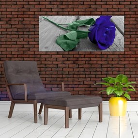 Tablou - Trandafir albastru cu tulpina verde (120x50 cm)