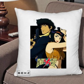 Perna Personalizata Cowboy Bebop Spike si Faye Poster, 40x40 cm, Alb Pufos, Husa Detasabila, Perna Inclusa, BEKZ®