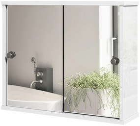 kleankin Dulap cu Oglindă de Perete cu Poliță Reglabilă și Ușă Glisantă Dublă pentru Lavoar 55x15x45 cm Alb Lucios | Aosom Romania