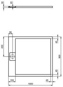 Cadita de dus dreptunghiulara Ideal Standard i.life Ultra Flat S negru intens 100x90 cm