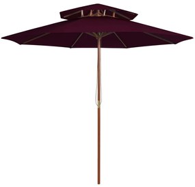 Umbrela de soare dubla, stalp din lemn, rosu bordo, 270 cm Rosu bordo