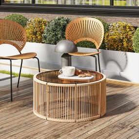 Outsunny Masă laterală din polyrattan, masă de cafea cu blat din sticlă securizată, masă pentru grădină cu cadru din oțel 70 x 70 x 33 cm Maro | Aosom Romania