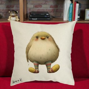 Perna Decorativa Pui Pufos cu Sosete Dungate, 40x40 cm, Ecru, Husa Detasabila, Perna Inclusa, BEKZ®