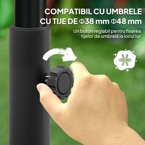 Outsunny Bază pentru Umbrelă cu Roți și 2 Frâne, Bază Reumplibilă din HDPE pentru Umbrelă cu Nisip 25 kg sau Apă 19 kg, pentru Stâlpi de Ø38/48 mm, 48x48x32,5 cm, Negru | Aosom Romania