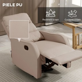 HOMCOM Fotoliu Reclinabil 160° cu Suport pentru Picioare, din Piele PU, Lemn și Oțel, 65x89x100 cm, Maro Deschis | Aosom Romania