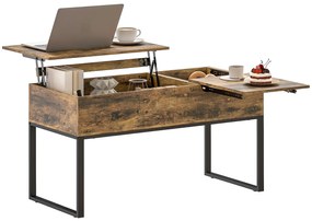 HOMCOM Masă de Cafea Extensibilă cu Encimera Desfășurabilă Închidere Moale Spațiu Ascuns de Depozitare 100x45x67 cm Marrón Rústico | Aosom Romania