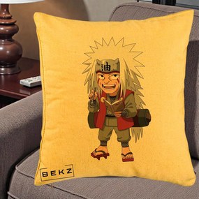 Perna Personalizata Naruto Jiraiya Sensei Chibi, 40x40 cm, Galben, Husa Detasabila, Perna Inclusa, BEKZ®