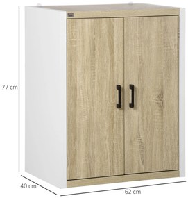 Dulap multifunctional HOMCOM cu 2 usi, polita reglabila din MDF, alb si lemn 62x40x77cm | AOSOM RO