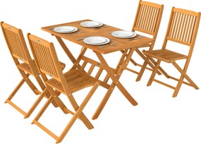 Outsunny Set mobilier de grădină FSC din lemn, set 5 piese pliabil, masă cu 4 scaune pliante, design cu lamele | Aosom Romania