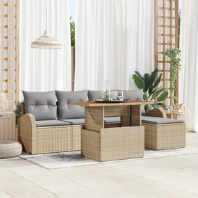 vidaXL Set mese grădină 6 piese cu perne Bej Ratan Acacia