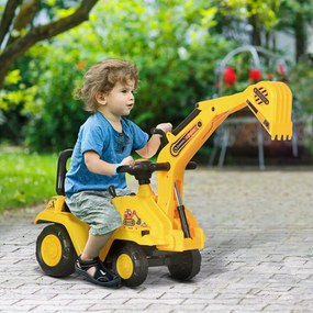HOMCOM Excavator pentru copii cu cupă și spațiu de depozitare, claxon, volan, 18-48 luni, galben | Aosom Romania