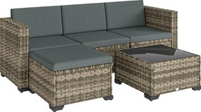 Outsunny Set exterior de grădină din ratan 5 piese cu perne 2 fotolii de colț fotoliu fără brațe suport pentru picioare și masă | Aosom Romania