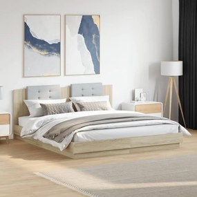 vidaXL Cadru de pat cu tăblie și lumini LED, stejar sonoma, 160x200 cm